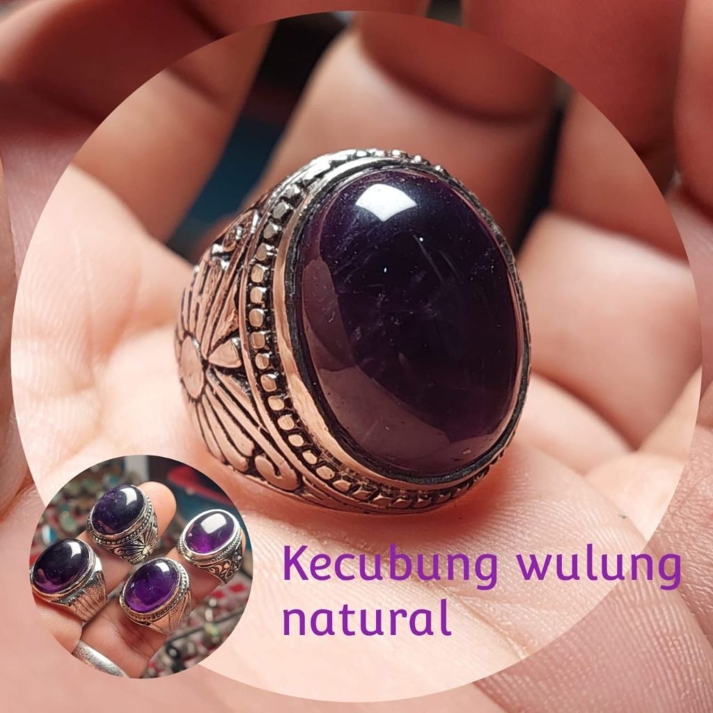 Cincin batu kecubung wulung hitam senter ungu ring alpaka super dim 18mm