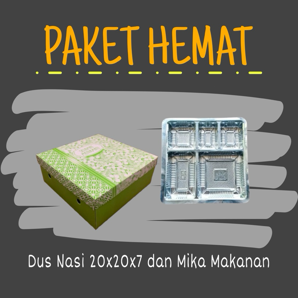 PAKET KARDUS NASI/SNACK DAN MIKA SEKAT 5 | DUS NASI UK 20x20x7 |