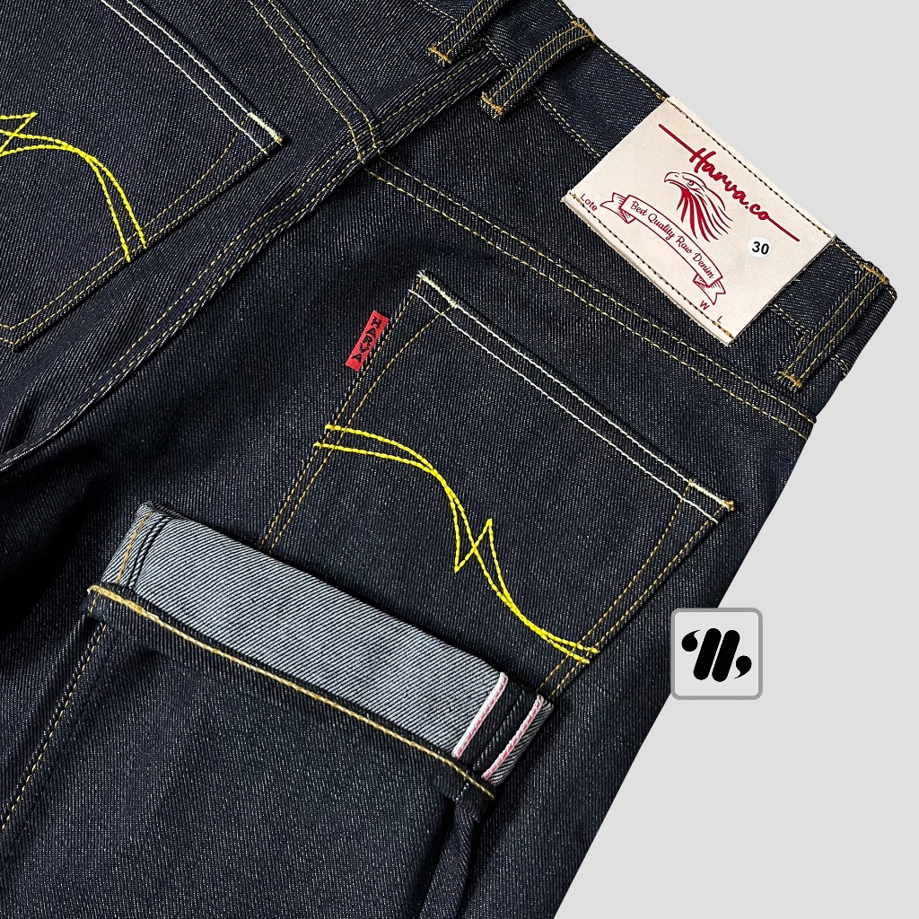 HARVA DENIM - Denim Black Indigo 15Oz Sanforized Raw Denim Accent Selvedge Original