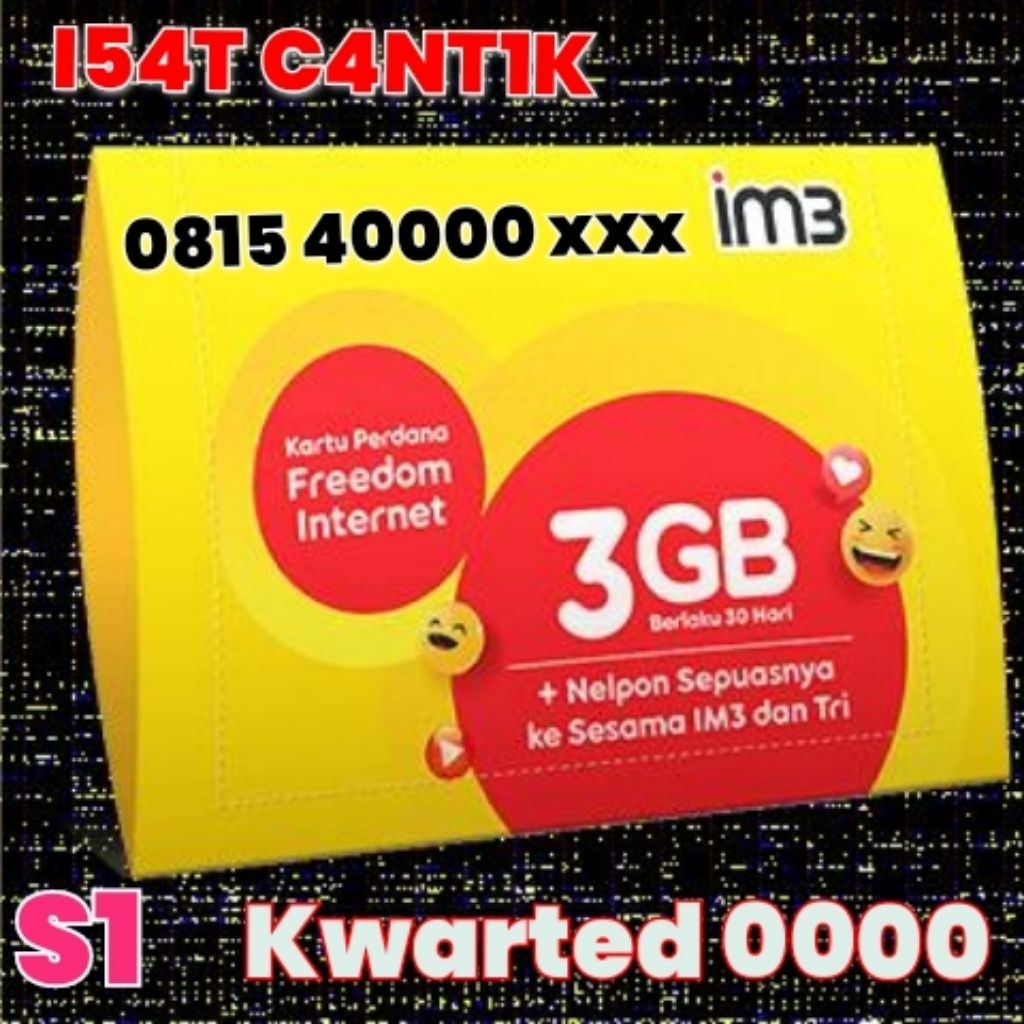 Nomer Cantik Indosat Ooredoo seri Kwarted tengah rapih 0000