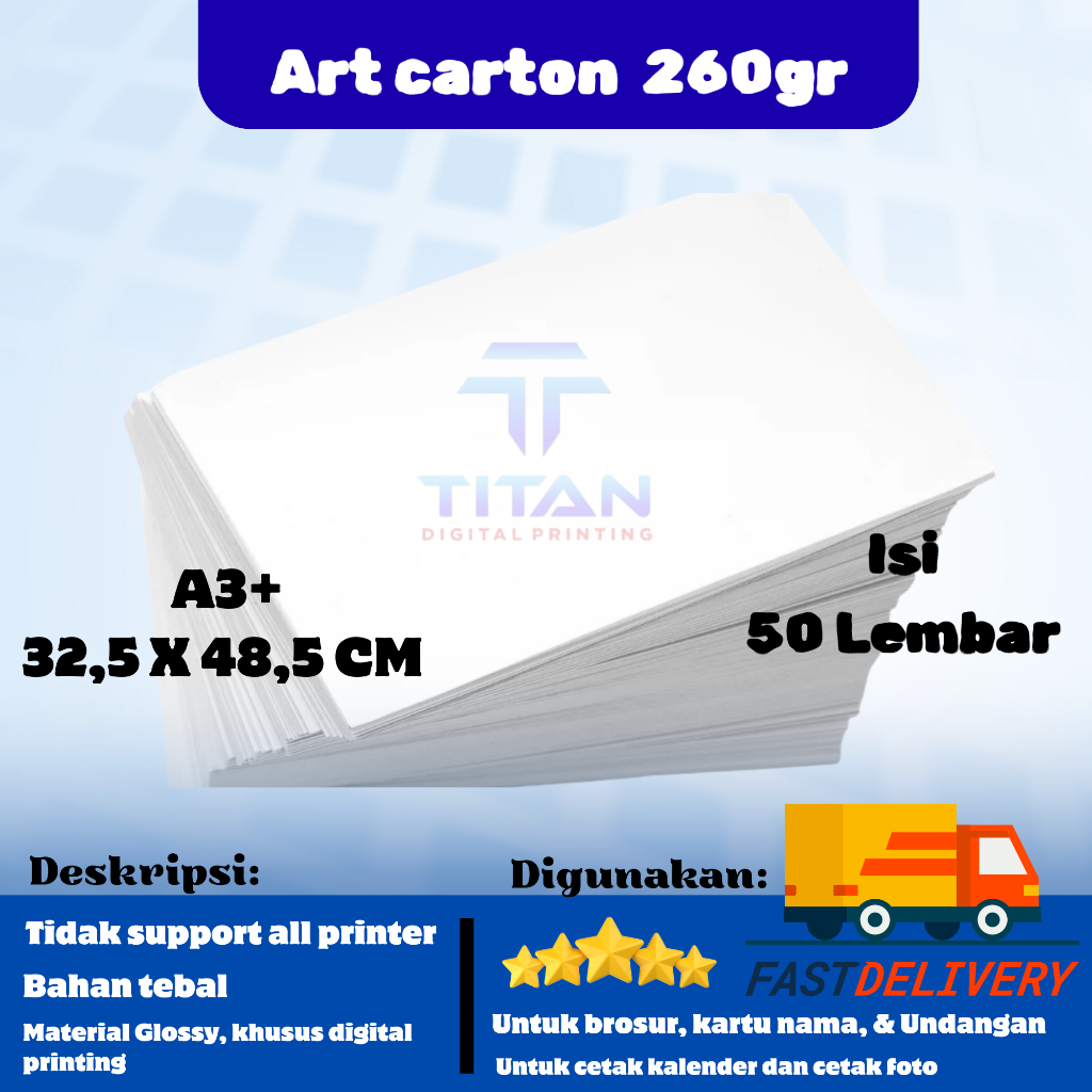 

Art Carton 260 gsm A3 Plus isi 50 lembar / Kertas Art Carton 260 gsm A3 Plus
