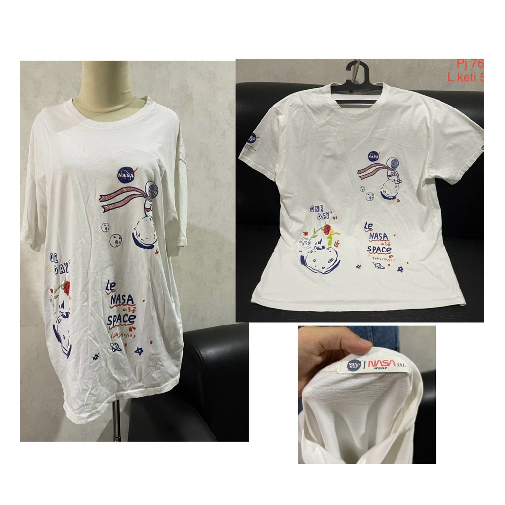 Nasa t shirt kaos karakter wanita oversize Jumbo warna putih
