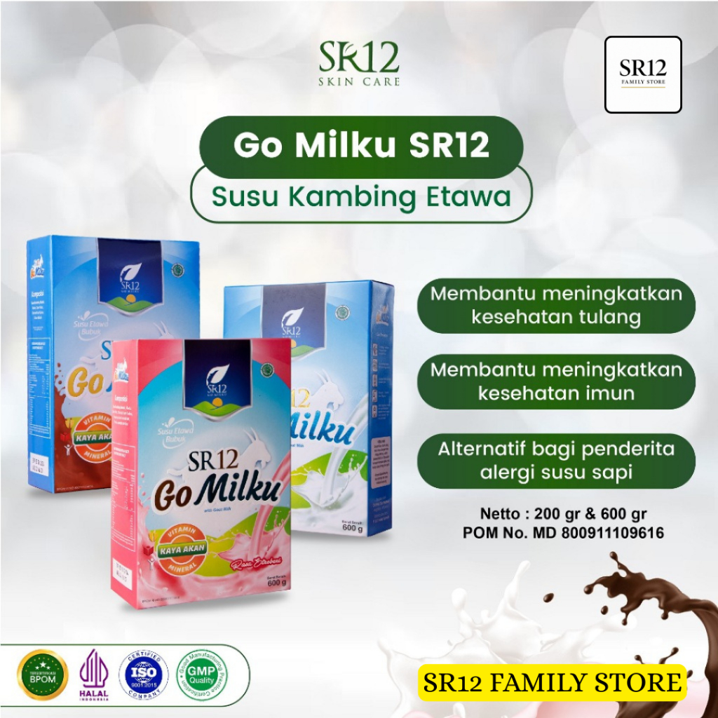 

SUSU KAMBING SR12 GOMILKU 200GR | SUSU BUBUK ETAWA HALAL VARIAN COKLAT, ORIGINAL, STRAWBERRY