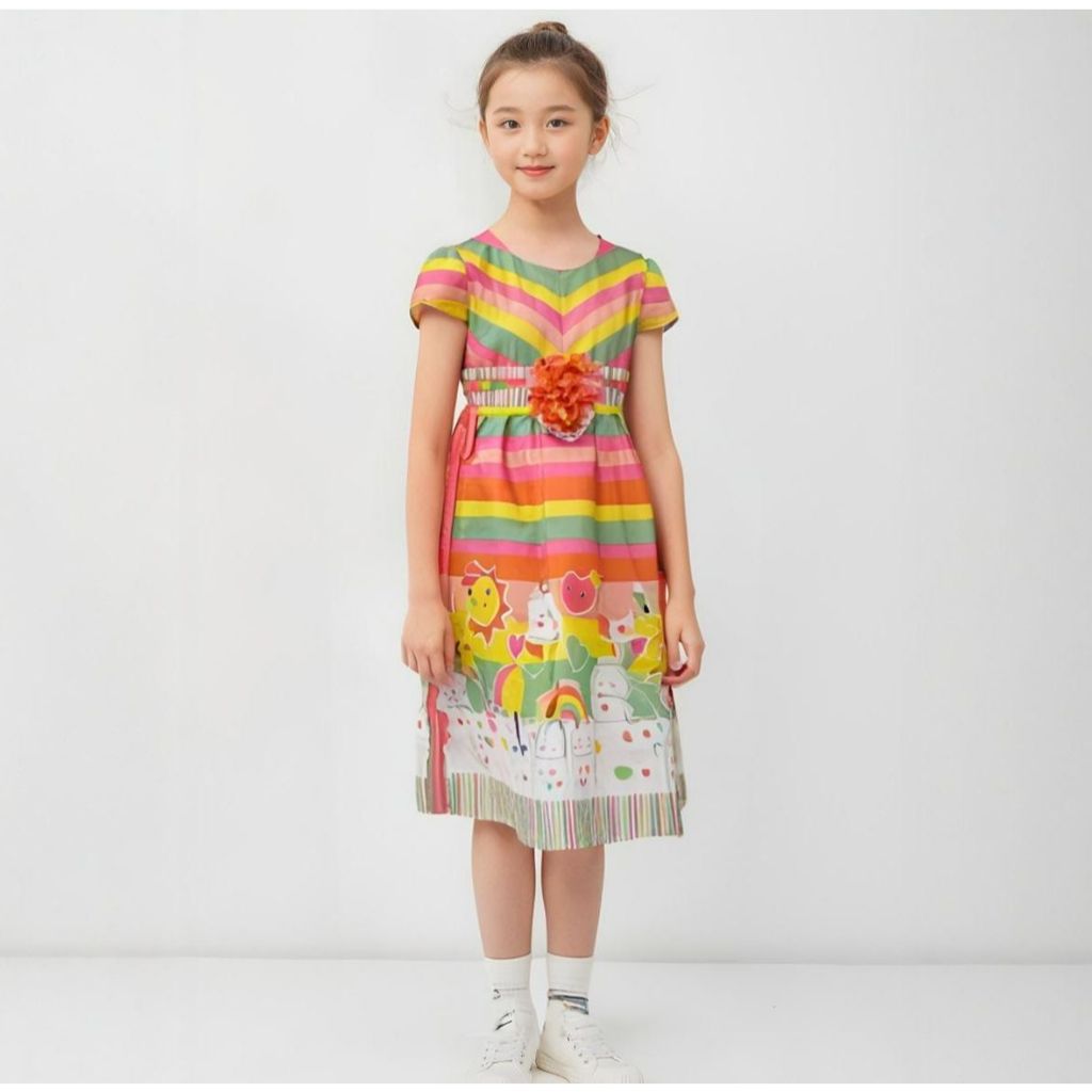 New Gaun Anak Nikita Motif Bunga Murah Merah Dress Anak Perempuan Katun Premium