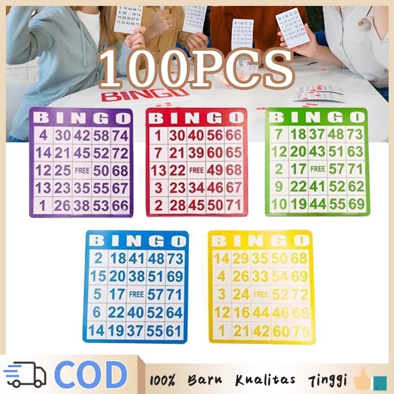 100pcs Bingo Game Bingo Card Permainan Bingo Mainan Kartu Anak 5 Warna