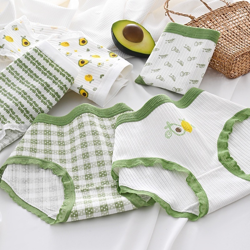 PEACHIE | CD2141 Celana Dalam Motif Avocado Lucu Fashion Korean Jepang Hijau Renda Wanita CD