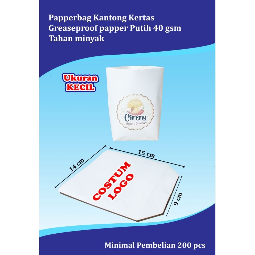 

Kantong Kertas Papperbag greaseproof tahan minyak Ukuran kecil COSTU LOGO