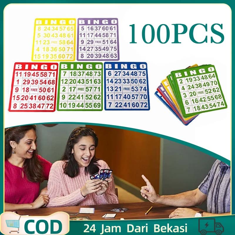 Isi100/1set Kartu Bingo Mainan Bingo 5 Warna Kartu Bingo Ukuran Besar Game Bingo