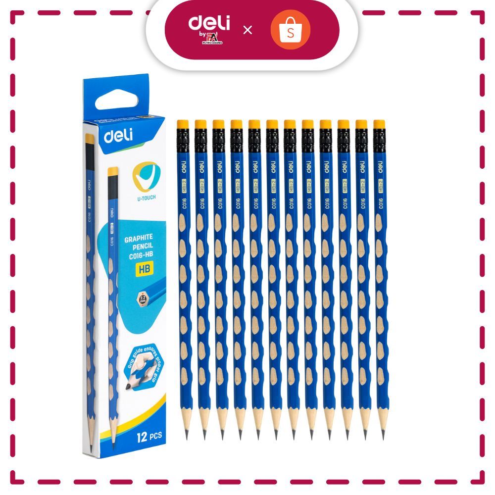 

Deli Graphite Pencil Grip HB 12 Pcs EC016-HB/Pensil Belajar Menulis