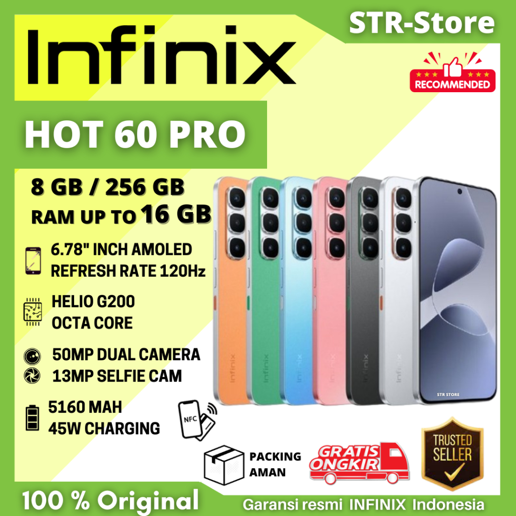 INFINIX HOT 60 PRO 8/256 GB SMARTPHONE GARANSI RESMI INFINIX RAM 8 + 8 GB HOT 60 PRO NFC 8/256 GB - 