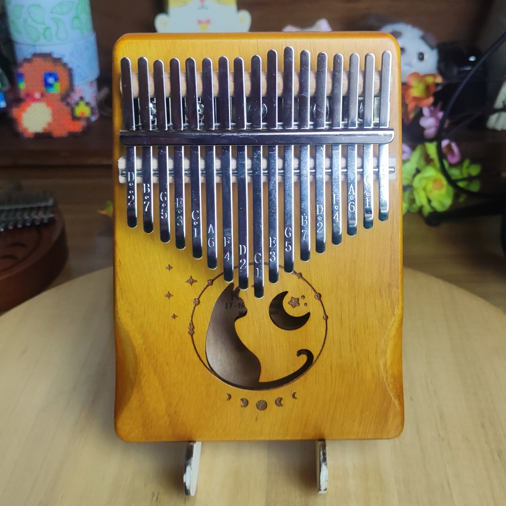 Kalimba Piano Jari 17 Keys Kayu Mahogani Hollow Moon Cat
