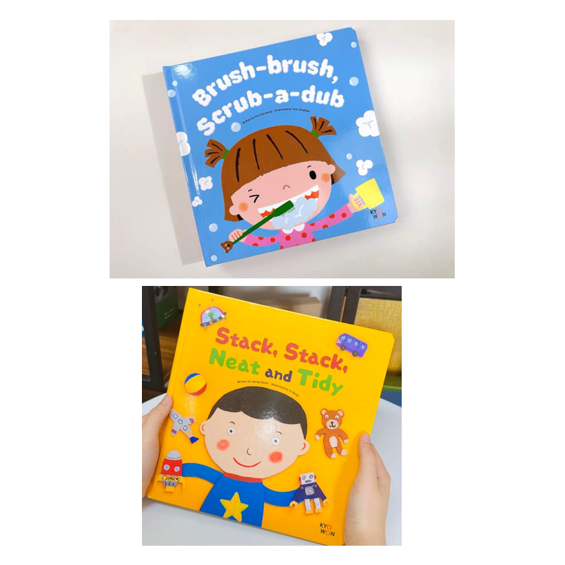 Littlebookland Hardcover Kyowon Brush-brush, Scrub-a-dub / Stack, Stack, Neat and Tidy