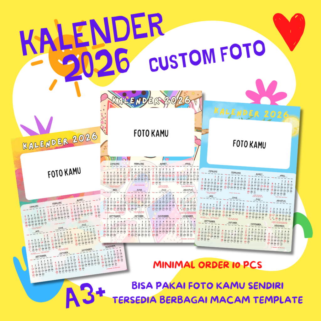 

[12 Bulanan A3+] Kalender Dinding 2026 Kalender 12 Bulanan Custom Foto Logo Nama Usaha - Min Order 10