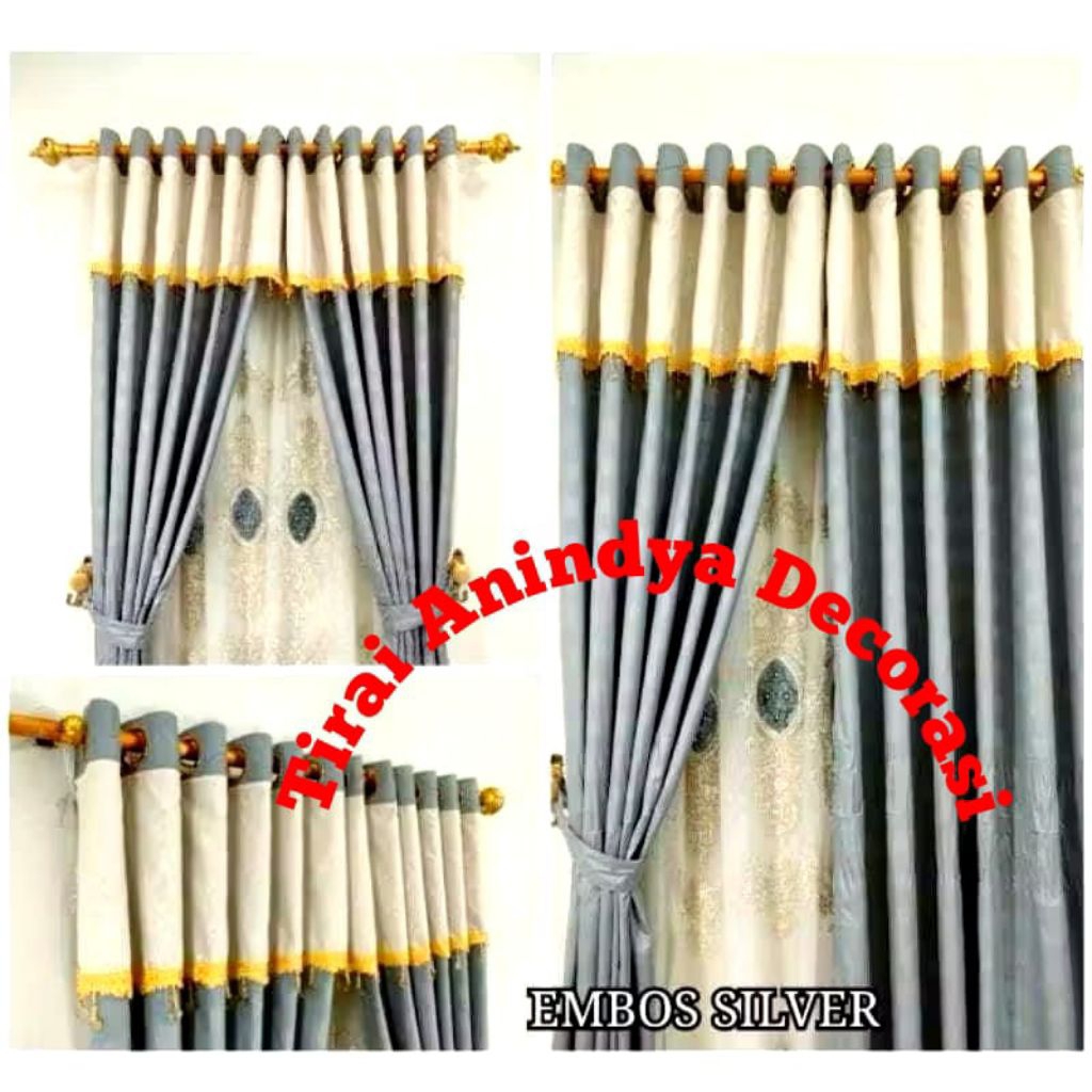 baru gorden pintu/jendela poni rumbai manik manik bahan embos terbaru termurah gorden smokring 6gele