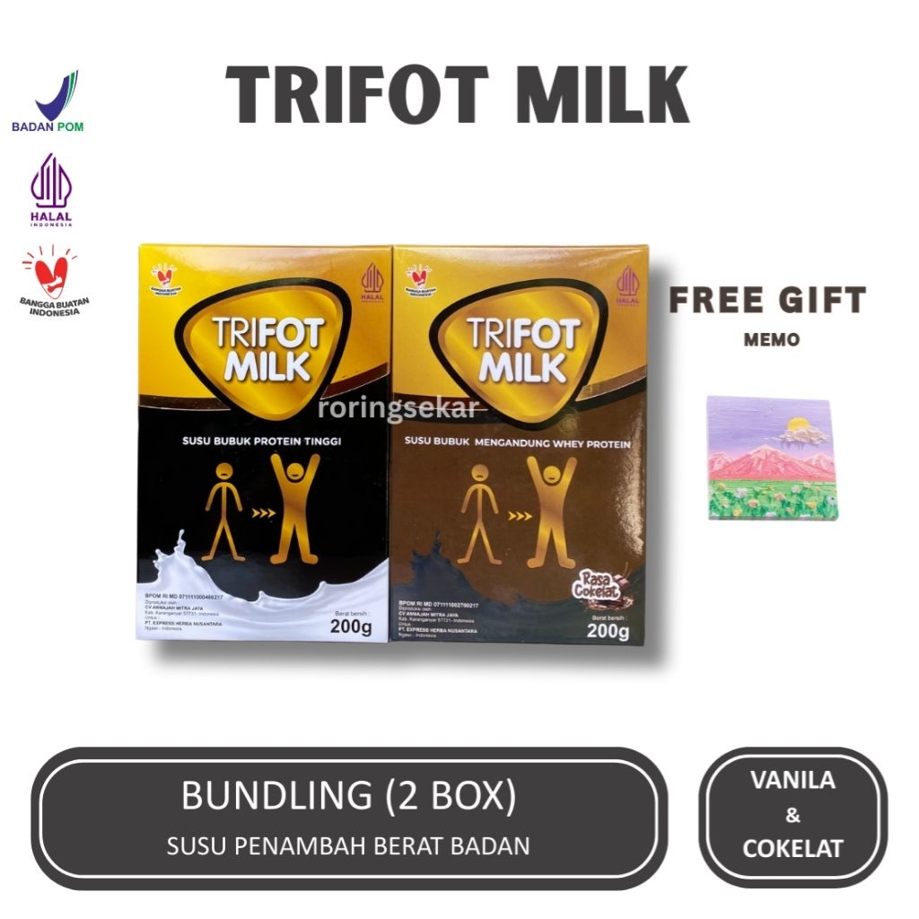 

TRIFOT MILK - [ Paket Bundling ] Susu Bubuk Protein Tinggi Penambah Berat Badan (Vanila & Cokelat)