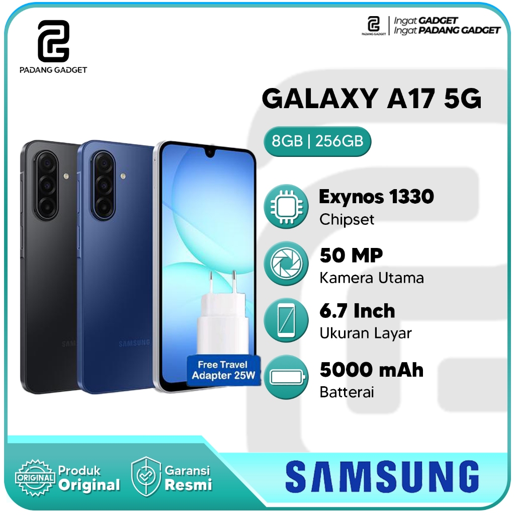 Samsung Galaxy A17 5G 8/256GB FREE Adapter 25W Hp Smartphone Original Garansi Resmi Samsung
