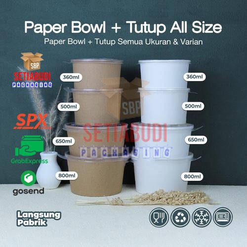 [ ISI 25 Pcs ] Paper Bowl / Paper Bowl + Tutup / Mangkok Kertas Polos / Mangkok Kertas + tutup