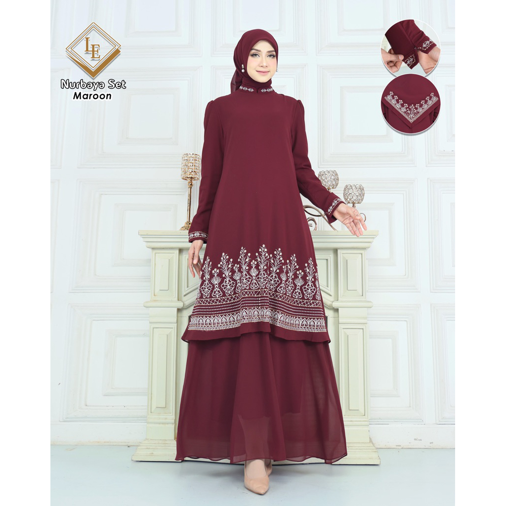 Nurbaya set hijab/gamis melayu set hijab/gamis ceruty melayu/gamis bordir melayu