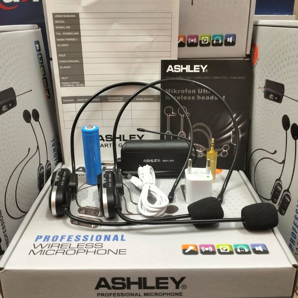 Mic Wireless Ashley MRH-200 2 Mic headset Bando Ashley MRH 200 Original