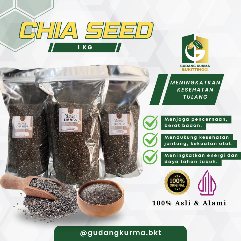 

Chia Seed Organik 1kg | Biji Chia Hitam Asli Premium Diet Detox Superfood Non GMO | Bukititnggi