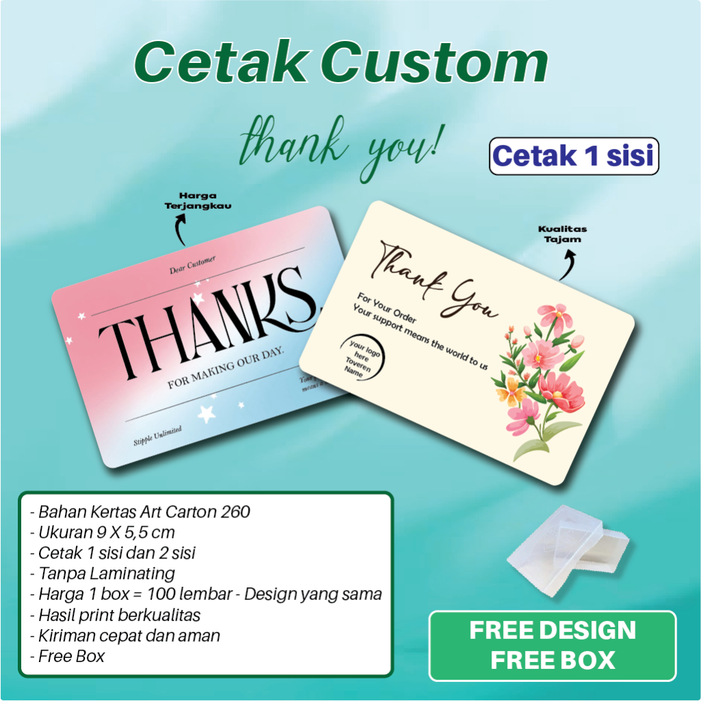 

Cetak Kartu Thank You Card Bisnis Usaha 1 Box Isi 100 Pcs Free Design Custom Kartu Bebas Design