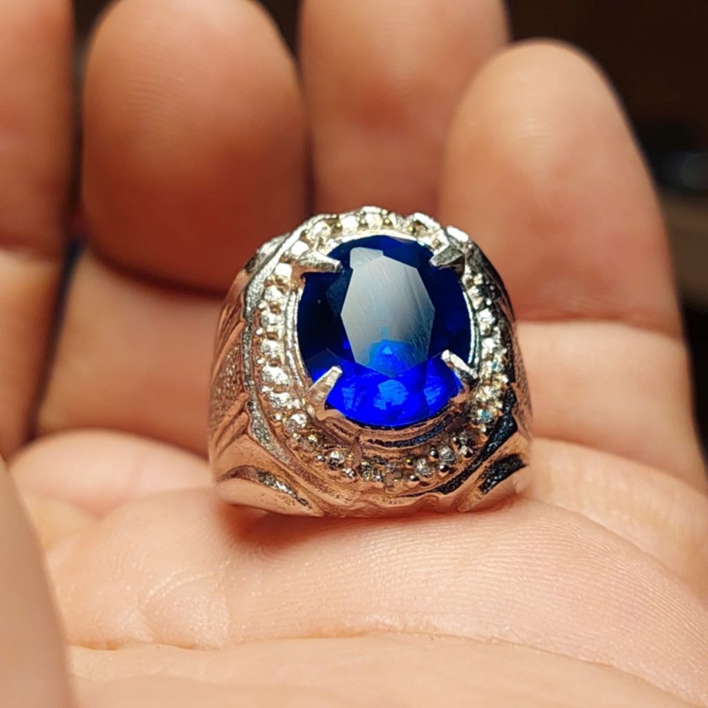 Cincin batu permata KING SAFIR 12mm KC / king safir cutting sintetic