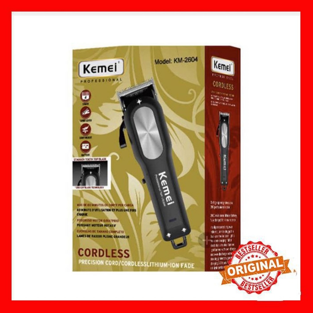 Alat Cukur Rambut Kemei KM-2604 Rechargeable Original Hair Clipper Bisa Cas Ulang Kuat & Praktis