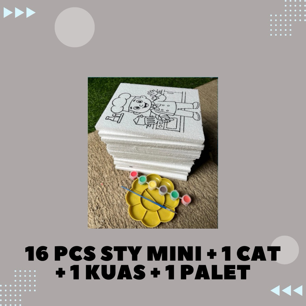 

Paket Hemat Styrofoam Mini | Isi 16 Pcs + 1 Cat + 1 Kuas + 1 Palet | Styrofoam Lukis Termurah