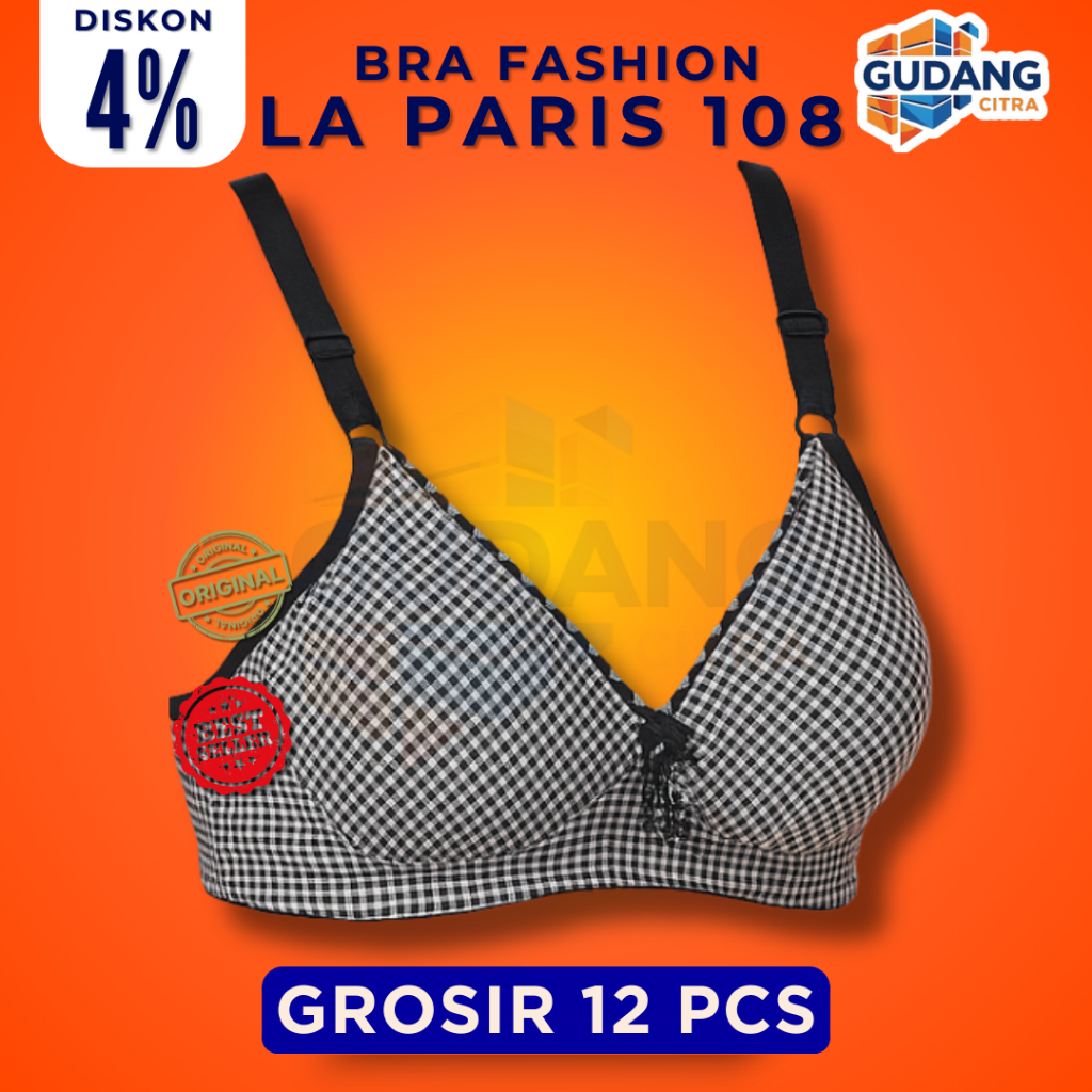 𝐁𝐑𝐀 𝐆𝐑𝐎𝐒𝐈𝐑 𝟏𝟐 𝐏𝐂𝐒  BH Busa Tanpa Kawat Motif Kotak Renda Breathable Cotton Fashionable Kait 3 BRA LA