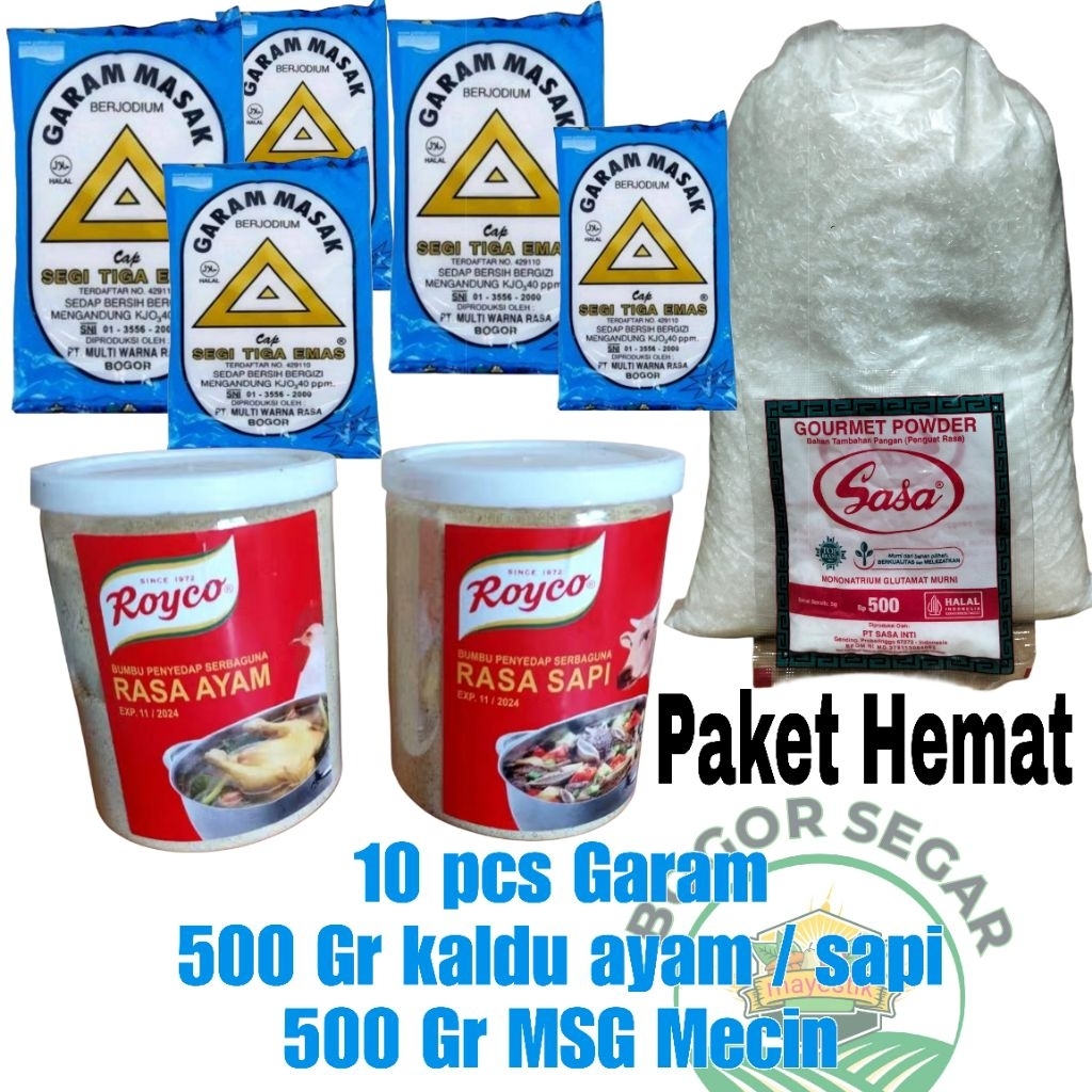

Paket Lengkap Penyedap Rasa MSG Micin 500 Gr / Penyedap Rasa Kaldu Masakan Ayam-Sapi 500 Gr / Garam Dapur Beryodium 10 Pcs