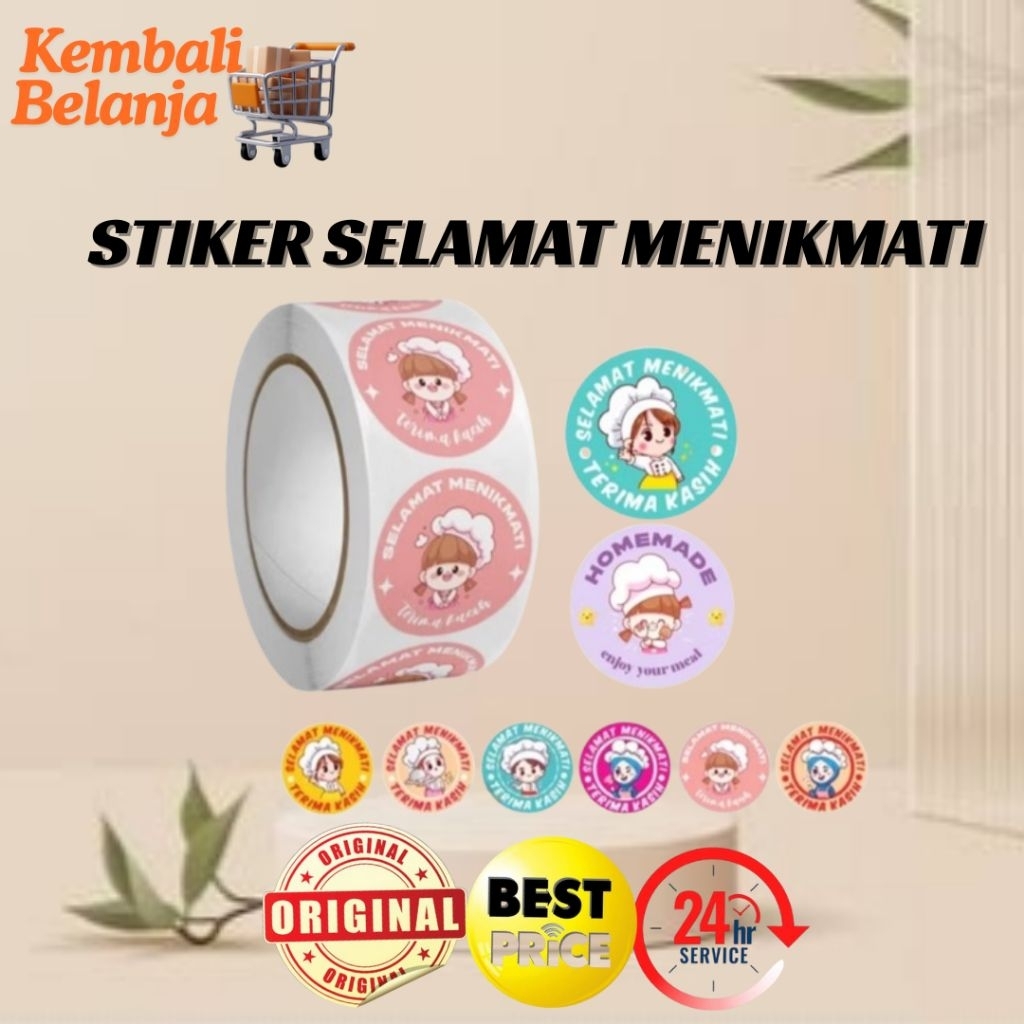 Stiker Selamat Menikmati 1 Roll ( Isi 500 Pcs )/ Stiker Label Makanan/ Stiker Paket/ Stiker Lucu/ St