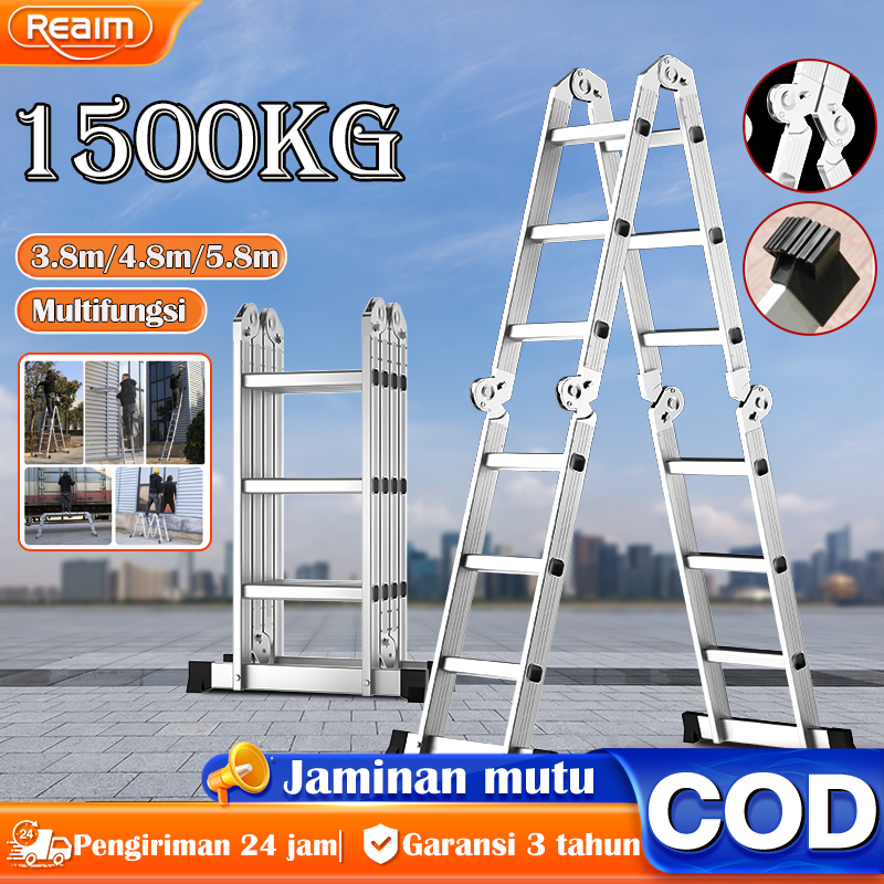 Reaim Tangga Lipat 3.8M 4.8M 5.8M  Paduan Aluminium Teleskopik TanggaTeleskopik Multifungsi Tangga