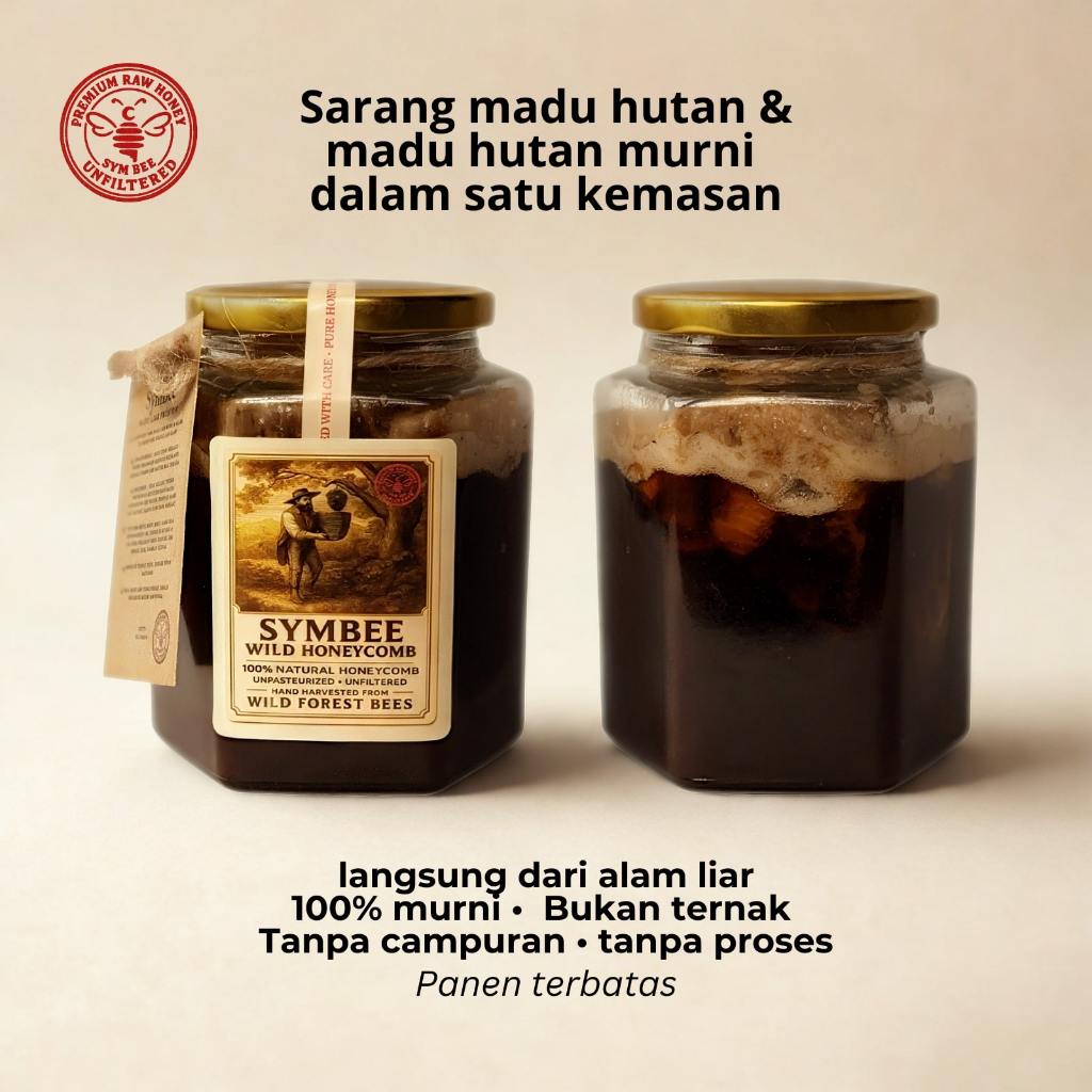 

Symbee madu hutan premium + sarang madu liar Bundle. Superfood alami dari hutan tropis — dalam satu paket hemat.