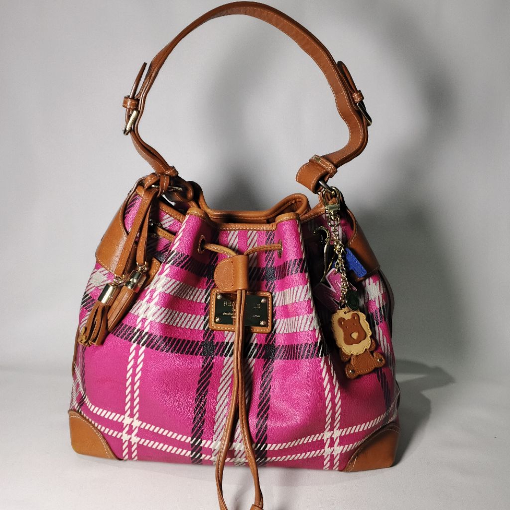 Bean Pole Pink Fuschia Bucket Shoulder Tas Bahu Wanita Serut