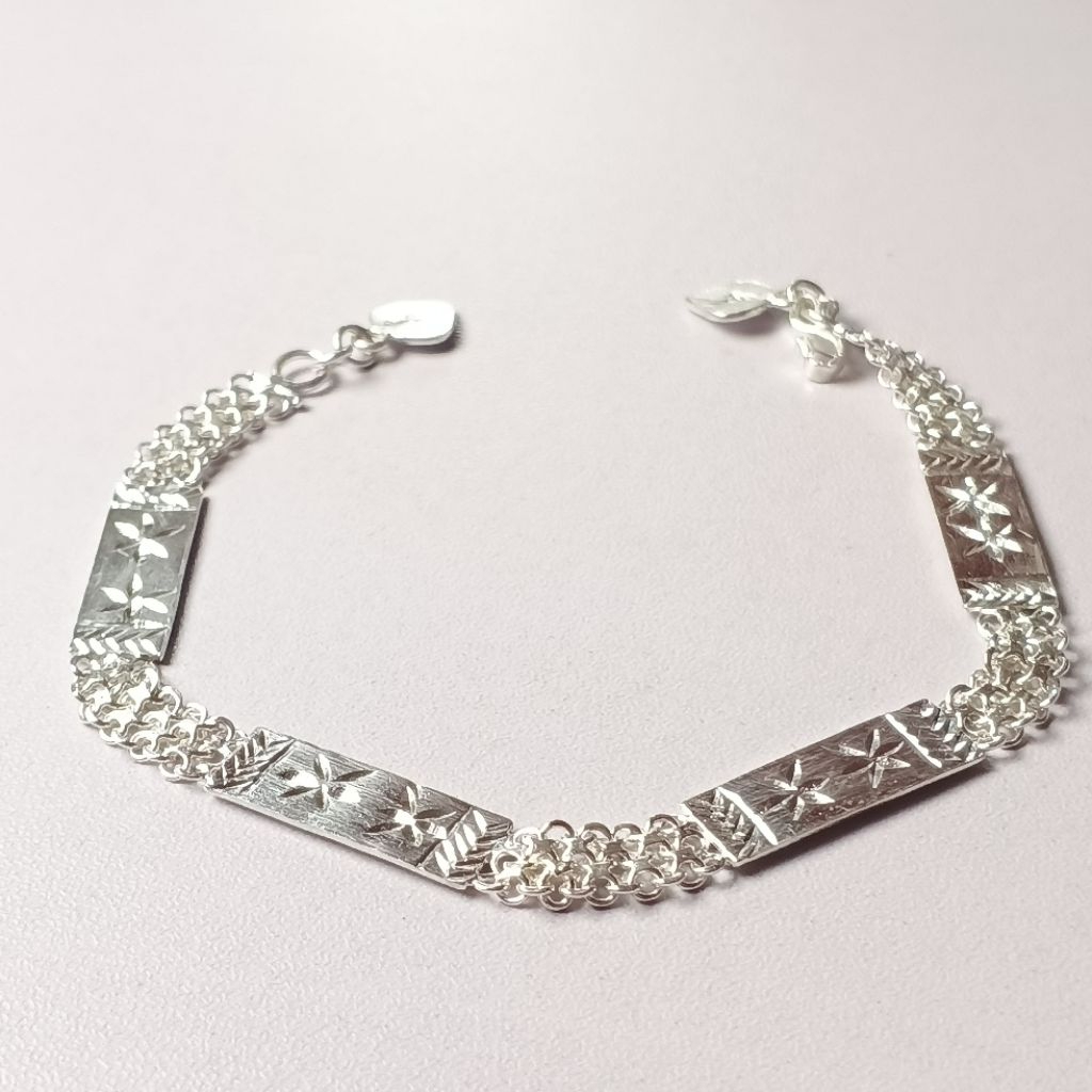 Gelang Perak Model Plat Ukir Doff/Gelang Perak Wanita/Gelang Perak Model Rantai/Gelang Wanita Dewasa