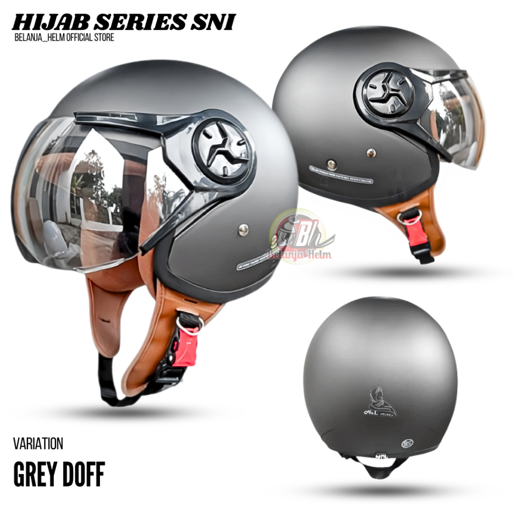 Helm Cargloss Hijab Retro Helm Half Face ( Grey doff )
