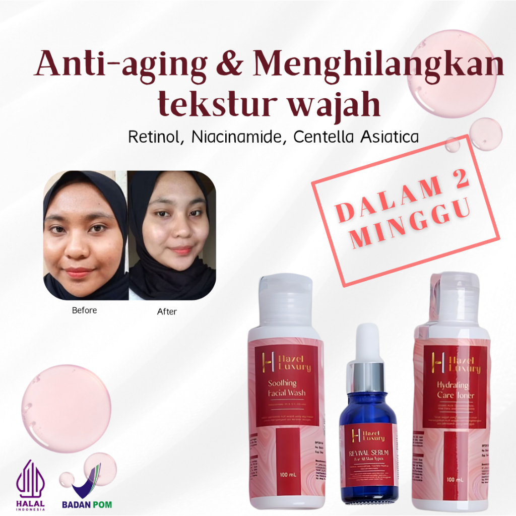 [3 PCS] RETINOL BY HAZEL-FACE WASH-TONER-SERUM-ANTI AGING || CEGAH PENUAAN DINI, MENGECILKAN PORI