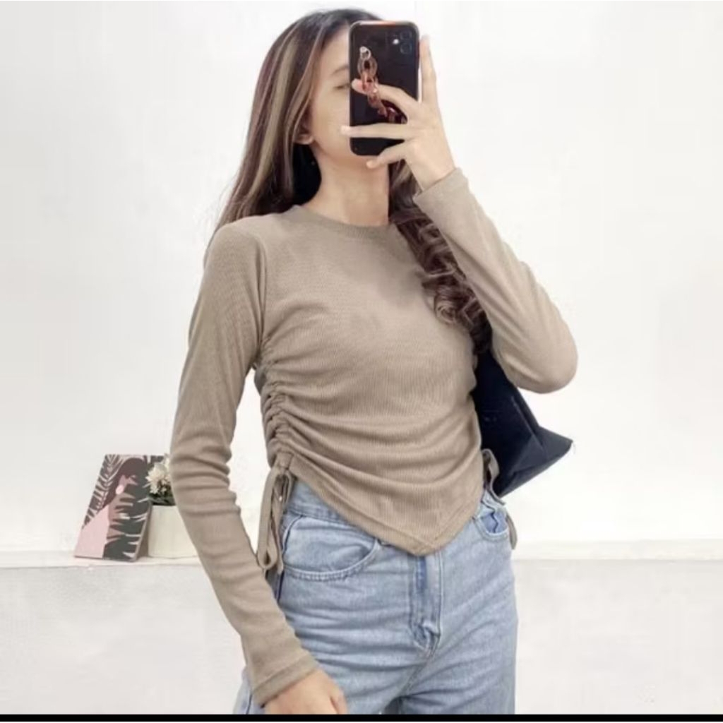 VALLEN TOP BLOUSE KNIT SERUT SAMPING/KAOS RIB WAINITA SERUT SAMPING