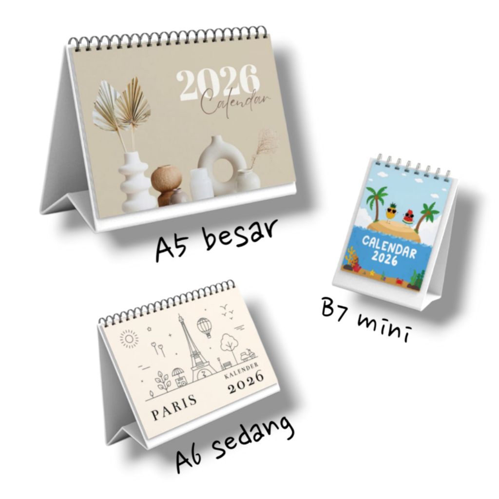 

Kalender 2026 / Kalender 3 ukuran b7,A6 Dan A5 / Kalender Aesthetic / Kalender Meja Kantor