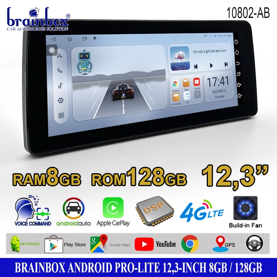 Brainbox Headunit Android 12,3 Inch Pro Lite 8GB + 128GB Head Unit TV Mobil 2-Din Tape Mobil MP5