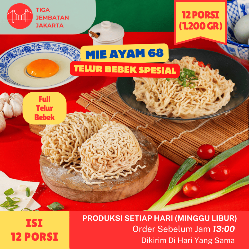 

12 Porsi - Mie Ayam Telur Bebek Spesial 68 - Bakmie Mie Ayam Mentah Mi Ayam Ramen Bakmi Mie Basah Gacoan Yamin Mie Bangka Mie Keriting Bakmie Keriting Homemade Mie Keriting Siantar Halal Mie Ayam Premium