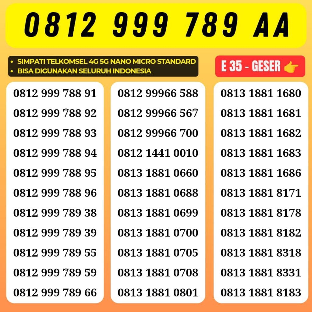 Kartu Perdana Nomor Cantik Simpati Kartu Perdana Telkomsel Simpati Cantik 4G 5G Nocan Simpati Telkom