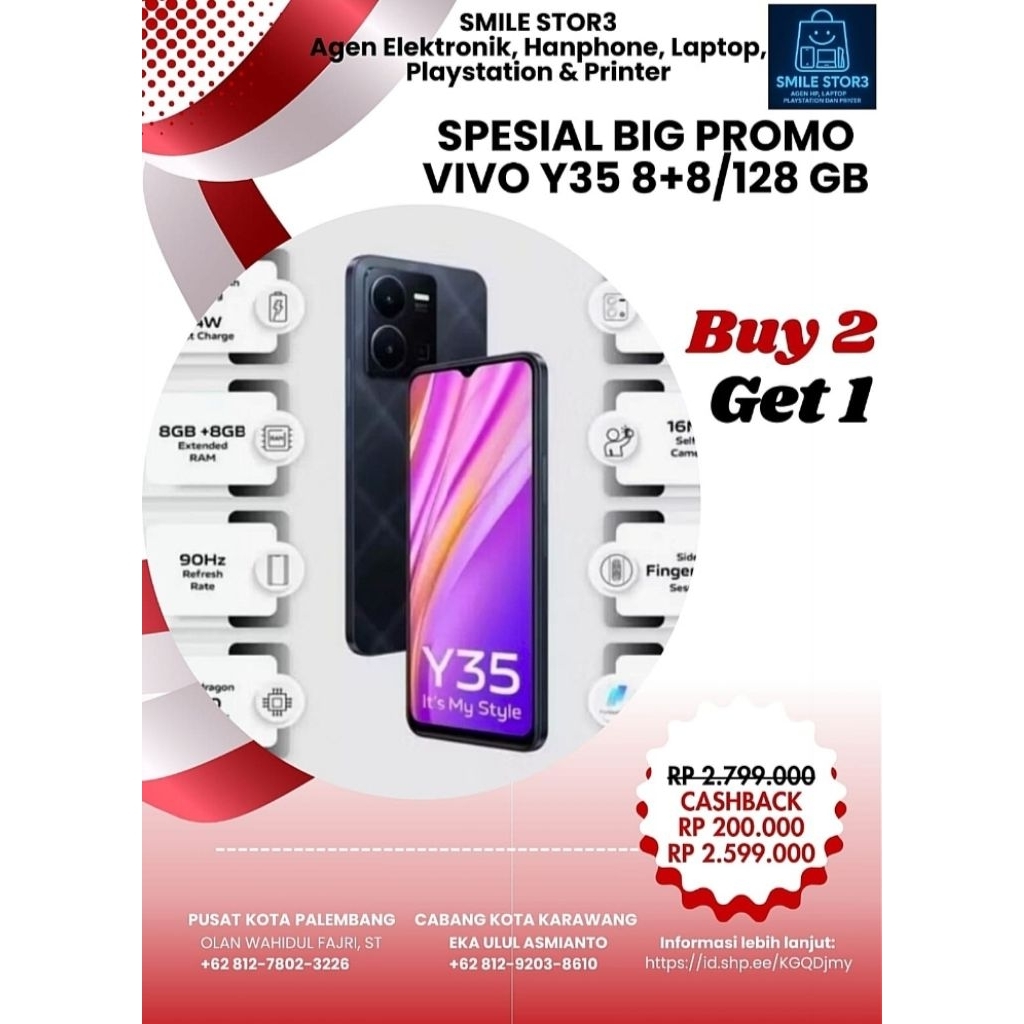 Second Original 100% Vivo Y35 8+8/128 GB