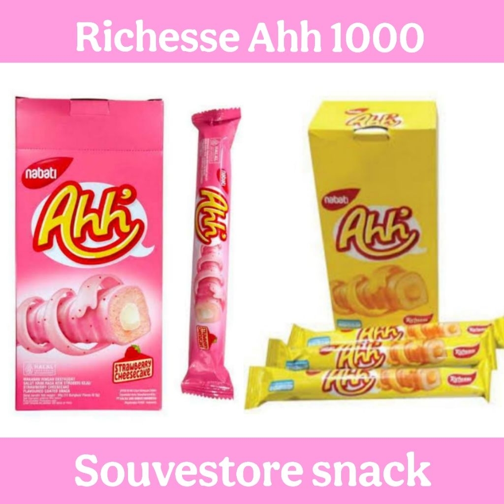 

Nabati Ahh 1000 all varian Richeese Nabati Aah Strawbery Cheesecake Aah Keju box isi 10