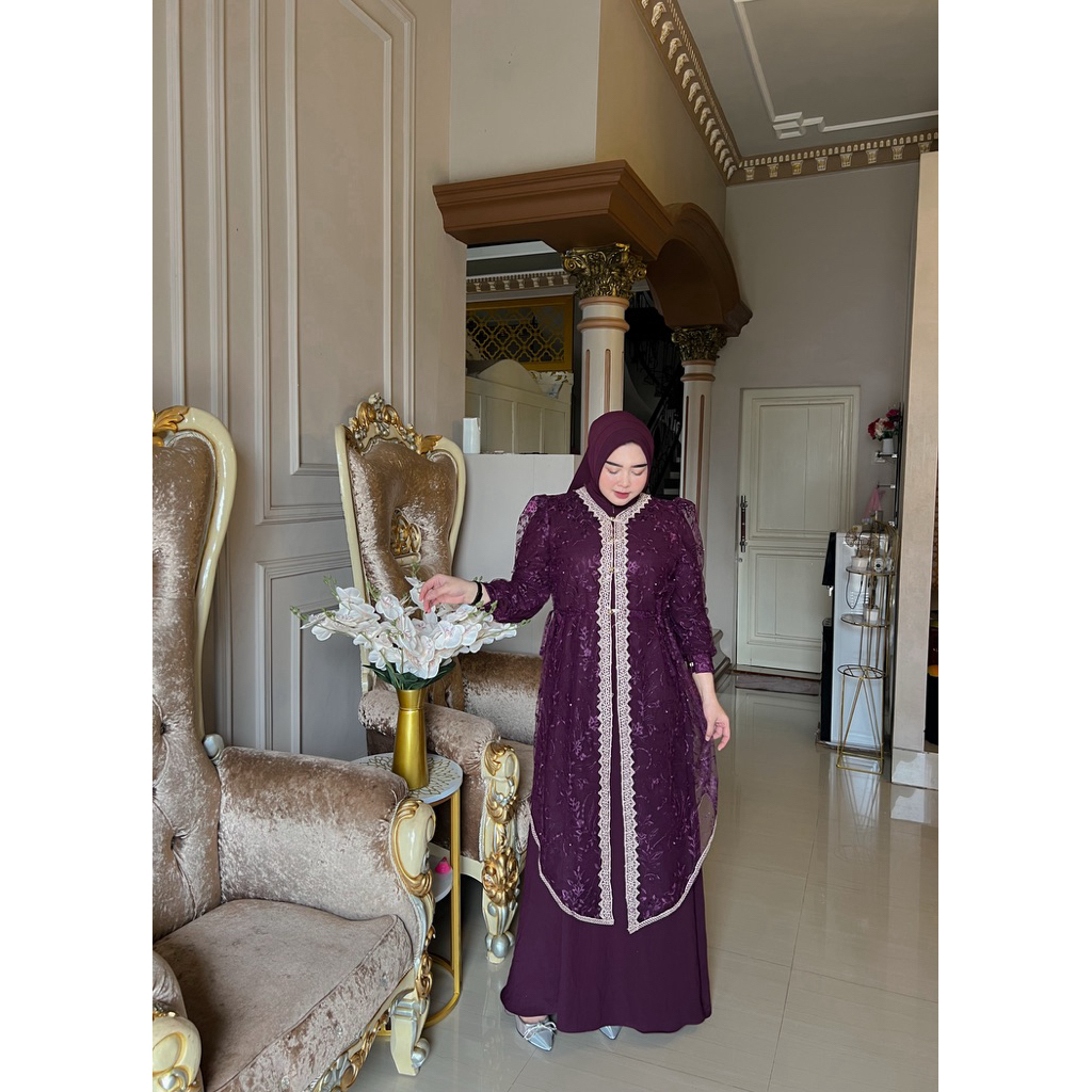 {RHS} Jessica gamis crinkle brokat 2in1 mayung / gamis brokat simple mayung / 2in1 gamis brokat