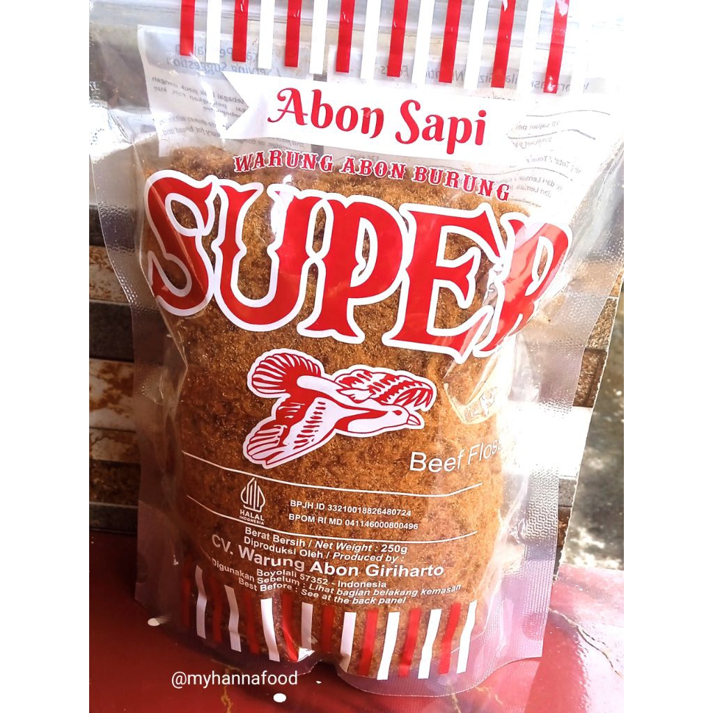 

Abon Sapi Super "Burung" Kemasan 250gr Abon Sapi Daging Asli Sapi Enak Halal MUI