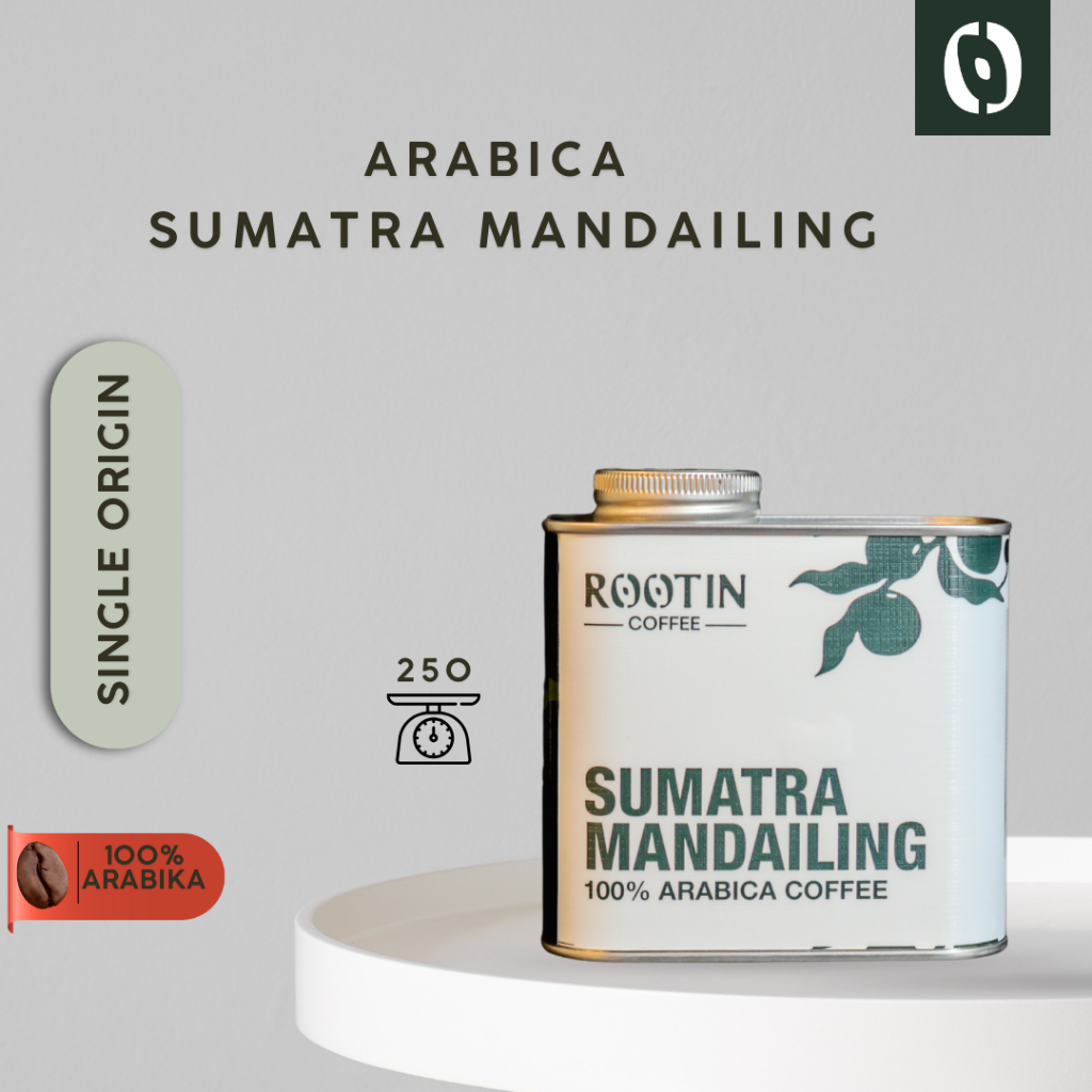 

Rootin Coffee Sumatra Mandailing Single Origin Arabika Roasted Beans Biji dan Bubuk Kopi / Tin 250gr