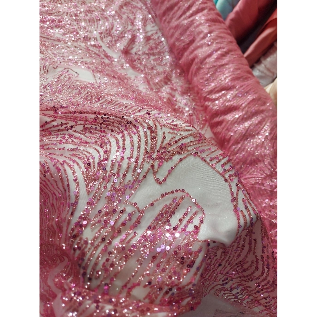 kain tile payet premium  - kain tile payet sequin  - kain tile payet gliter premium ( pink ) zr