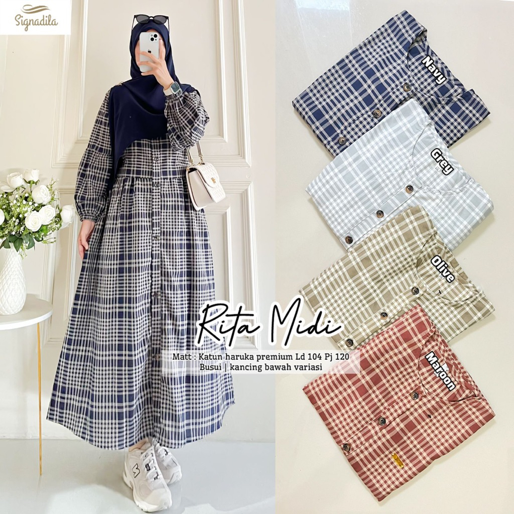 Dress Rita Midi Katun Haruka Premium