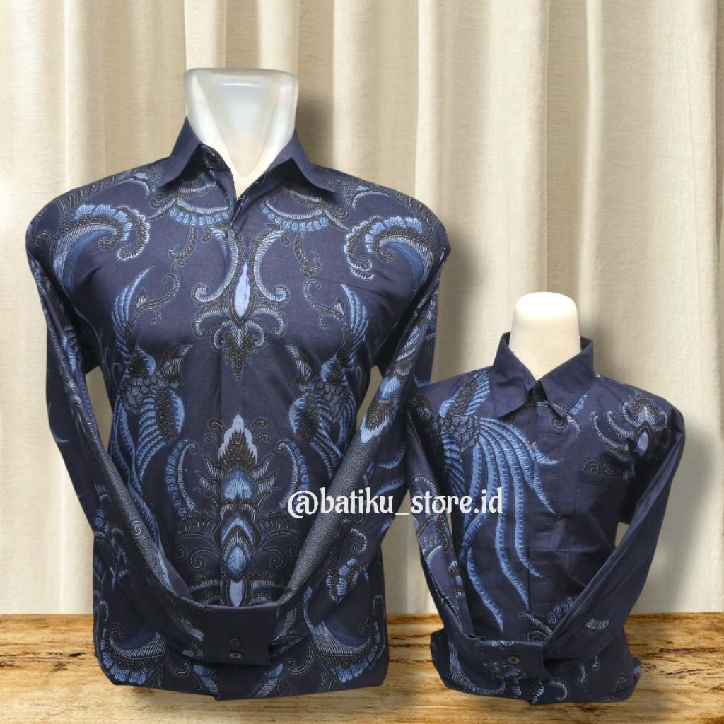 BTS.25 BATIK COUPLE BAPAK ANAK KATUN SOLO PREMIUM LENGAN PANJANG WARNA NAVY BATIK ANAK LAKI LAKI TER